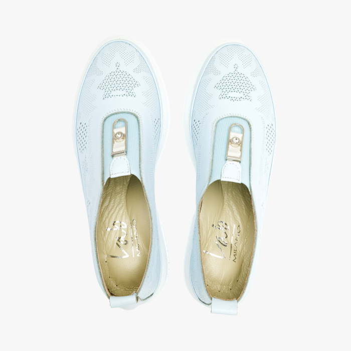 Pantofi Dama Casual Slip-On, Piele Naturala Bleu Stantata, Talpa Groasa 4 cm si Aplicatie cu Cristal, LAB Milano by Renzoni G3526344 [3]
