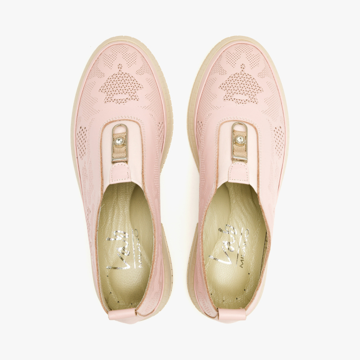 Pantofi Dama Casual Slip-On, Piele Naturala Roz Stantata, Perforatii Decorative, Talpa din Spuma Presata, Banda Elastica, LAB Milano by Renzoni G3526344 [3]