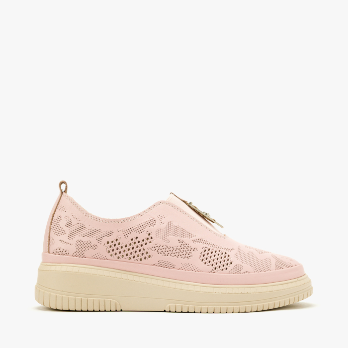 Pantofi Dama Casual Slip-On, Piele Naturala Roz Stantata, Perforatii Decorative, Talpa din Spuma Presata, Banda Elastica, LAB Milano by Renzoni G3526344 [2]