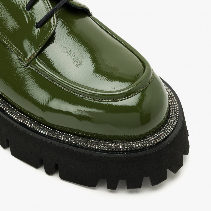 Pantofi Damă Casual, Verde, Bordura din Cristale, Finisaj din Lac, Talpa de Cauciuc, LAB Milano by Renzoni 3124 [4]