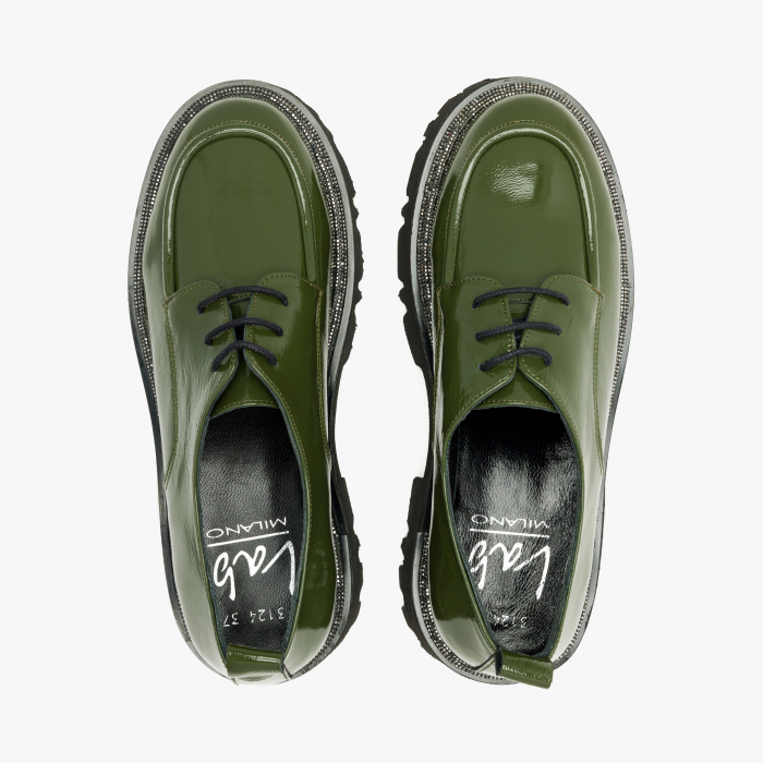 Pantofi Damă Casual, Verde, Bordura din Cristale, Finisaj din Lac, Talpa de Cauciuc, LAB Milano by Renzoni 3124 [3]