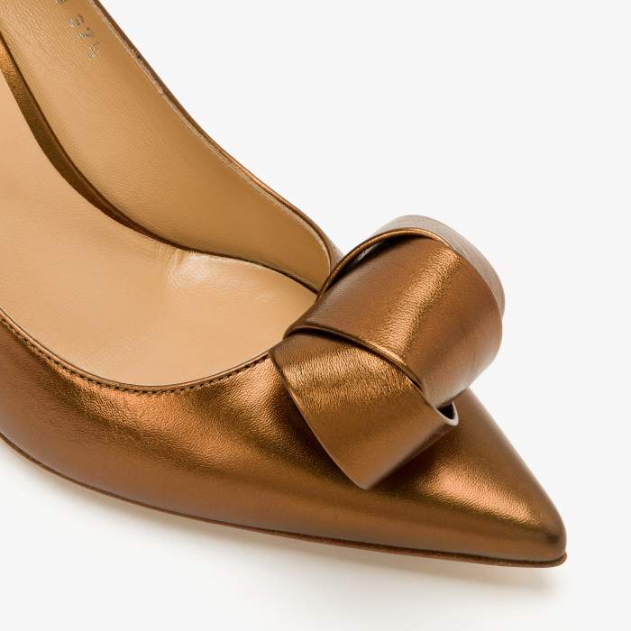 Pantofi Damă Eleganți din Piele, Culoare Cupru Metalizat, Fundă Decorativă, Toc Subțire, Giorgio Fabiani 241059 [4]