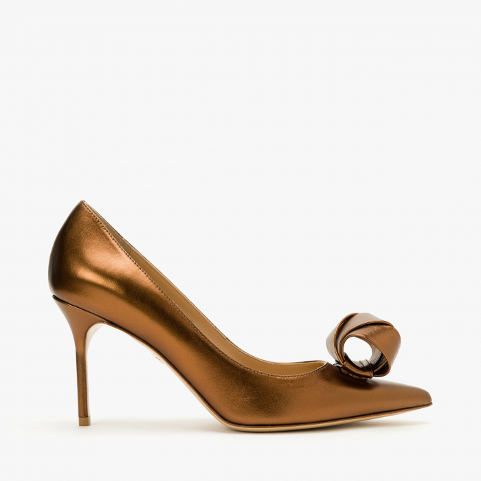 Pantofi Damă Eleganți din Piele, Culoare Cupru Metalizat, Fundă Decorativă, Toc Subțire, Giorgio Fabiani 241059 [2]