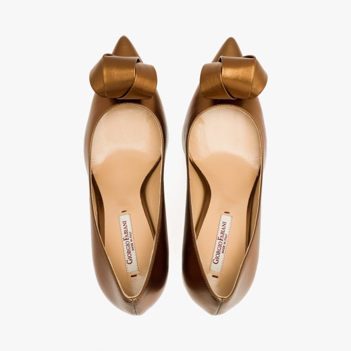 Pantofi Damă Eleganți din Piele, Culoare Cupru Metalizat, Fundă Decorativă, Toc Subțire, Giorgio Fabiani 241059 [3]