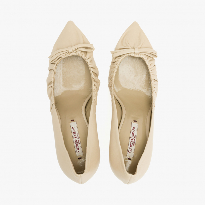 Pantofi Dama din Piele de Culoare Crem cu Funda din Piele, Giorgio Fabiani 241058 [3]