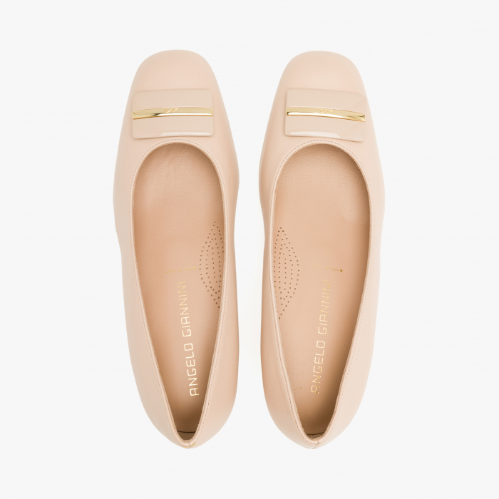 Pantofi Dama din Piele de culoare Nude, Toc Comod, Accesoriu pe Varf, Talpa de Talpa, Toate Sezoanele, Angelo Giannini 1230 [3]