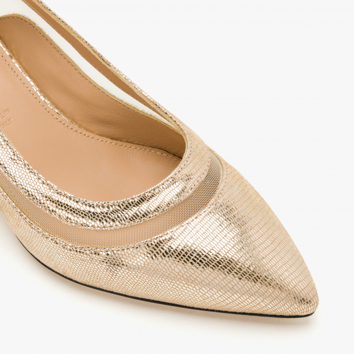 Pantofi Dama Eleganți Auriu, Toc Subțire și Detalii în Nabuc/Plasă, Accademia 3701/2024 [4]