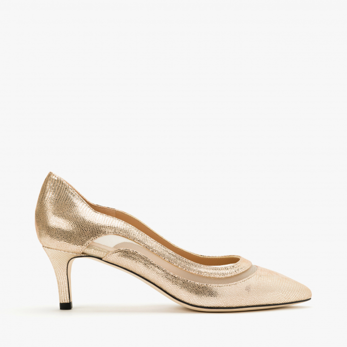 Pantofi Dama Eleganți Auriu, Toc Subțire și Detalii în Nabuc/Plasă, Accademia 3701/2024 [2]
