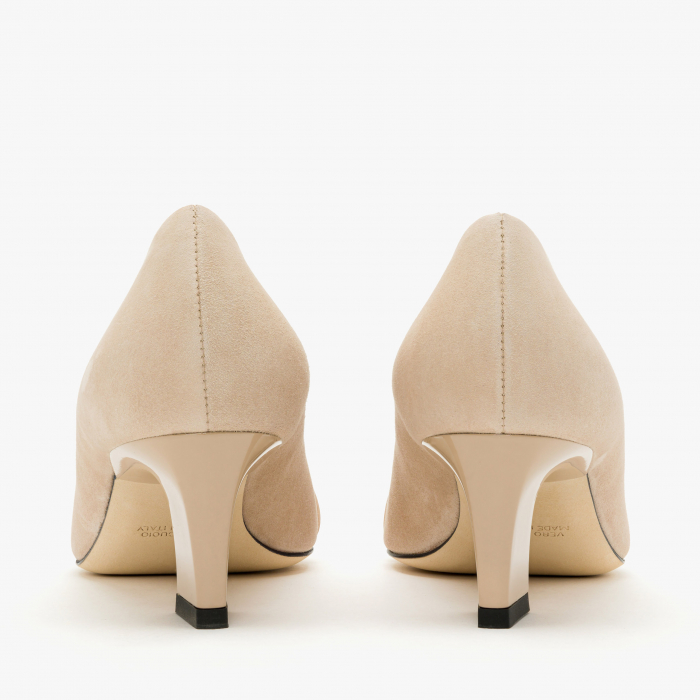Pantofi Dama Eleganti Bej, Toc Comod 5 cm, Piele Intoarsa, Accesoriu Cataramă cu Cristale, Accademia 3703/2024 [5]