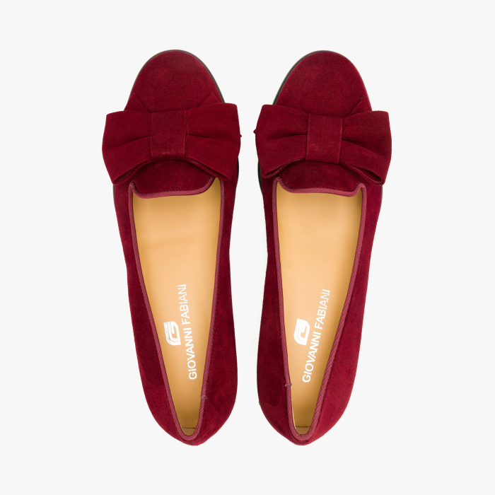 Pantofi Damă Eleganți din Piele Întoarsă, Bordo, cu Fundă și Toc Decorat cu Cristale, Giovanni Fabiani 25235 [3]