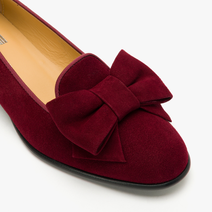 Pantofi Damă Eleganți din Piele Întoarsă, Bordo, cu Fundă și Toc Decorat cu Cristale, Giovanni Fabiani 25235 [4]