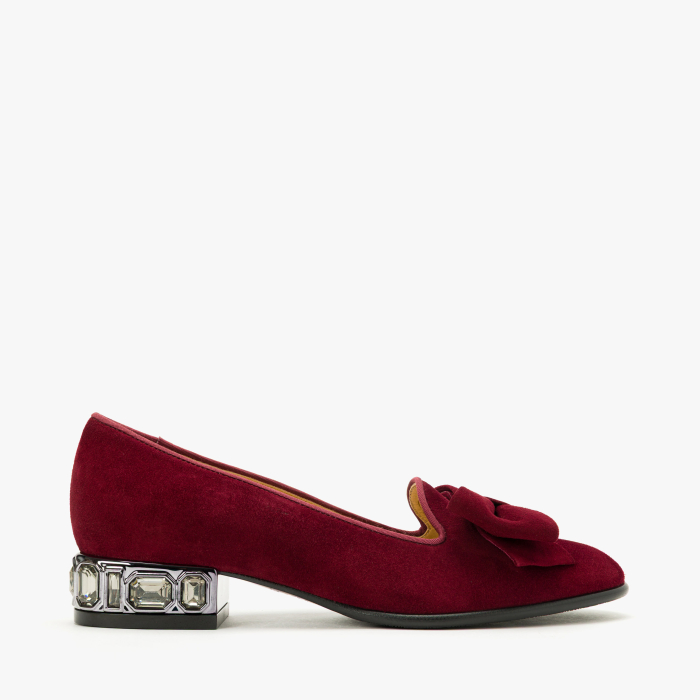 Pantofi Damă Eleganți din Piele Întoarsă, Bordo, cu Fundă și Toc Decorat cu Cristale, Giovanni Fabiani 25235 [2]