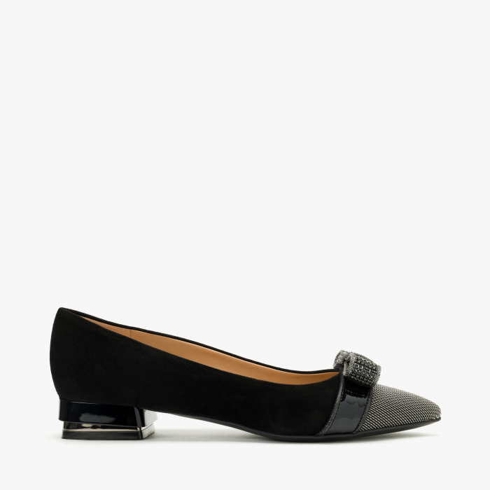 Pantofi Damă Eleganți, Culoare Neagra, Piele Întoarsă, Ornament Argintiu, Funda cu Cristale, Accademia 3725 [2]
