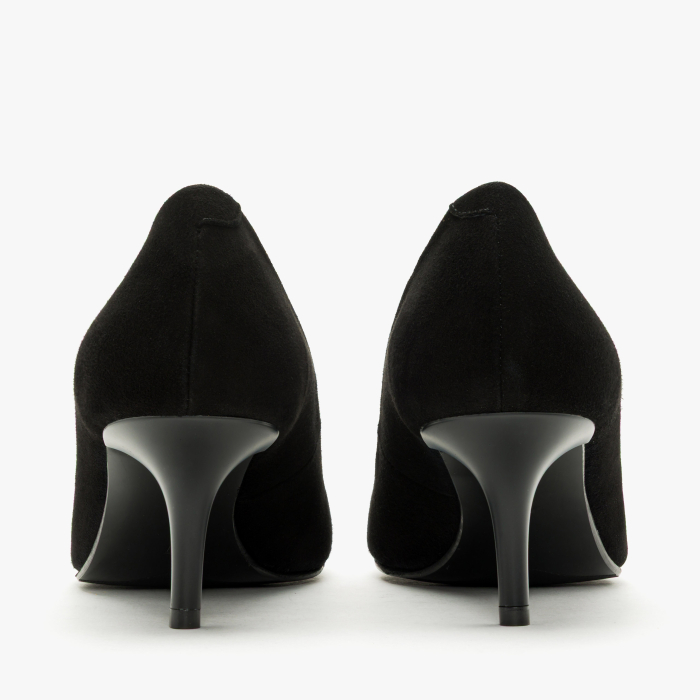 Pantofi Dama Eleganti, Piele Intoarsa Neagra, Accesoriu Geometric Bicolor, Decolteu Forma U, Toc 6 Cm, Renzoni 50851 [5]
