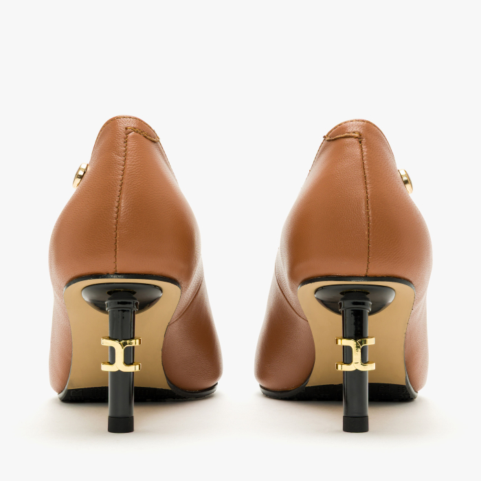 Pantofi Dama Eleganti din Piele Naturala Cognac, Aplicatie Metalica, Interior de Piele, Logo pe Lateral, Renzoni 9080 [5]