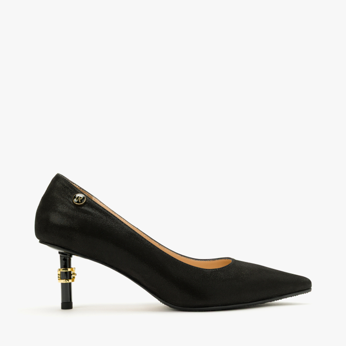Pantofi Dama Eleganti din Piele Naturala Neagra Nabuc, Varf Ascutit, Toc Subtire 6 cm,Interior de Piele, Renzoni 9080 [2]