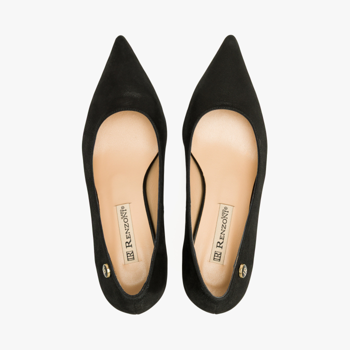 Pantofi Dama Eleganti din Piele Naturala Neagra Nabuc, Varf Ascutit, Toc Subtire 6 cm,Interior de Piele, Renzoni 9080 [3]