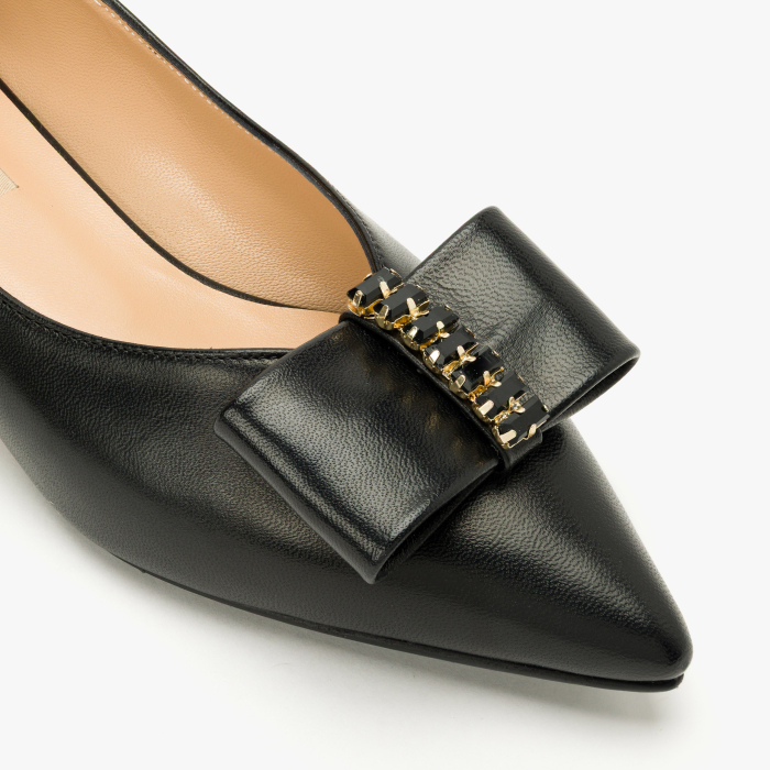 Pantofi Dama Eleganti din Piele Naturala Neagra, Toc Comod 2 cm, Varf Ascutit, Cristale Negre, Renzoni 8885 [4]