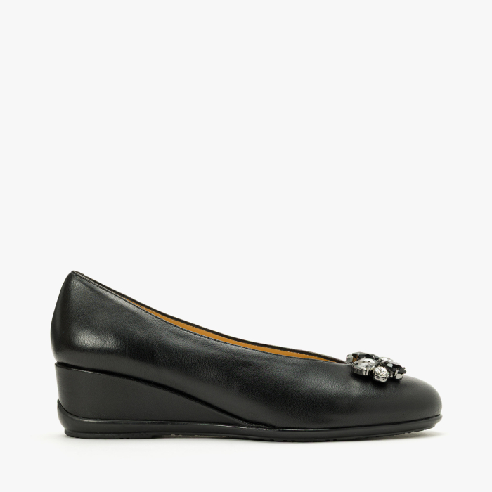Pantofi Damă Eleganți, Piele Neagra, Broșă din Cristale și Talpă Ortopedică Comodă, Giovanni Fabiani 25462 [2]