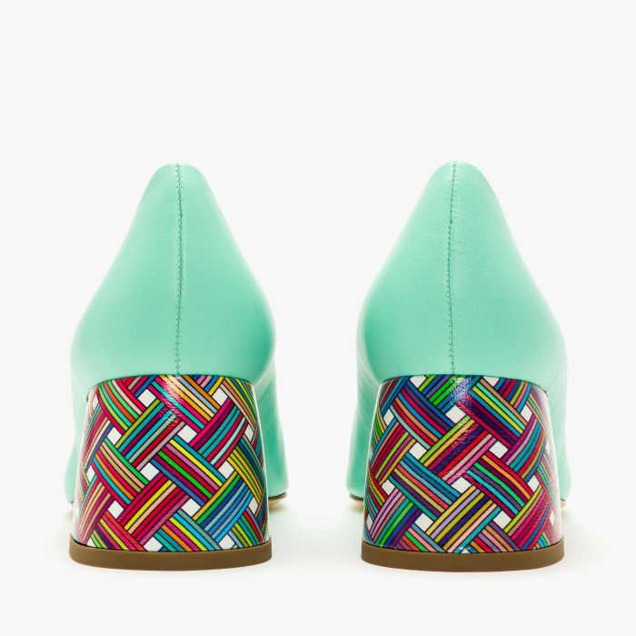 Pantofi Dama Eleganti din Piele Naturala Turcoaz, Varf Multicolor si Toc Bloc 6 cm, Angelo Giannini 2338 [5]