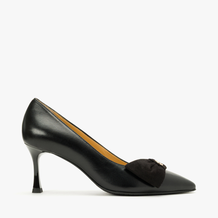 Pantofi Damă Eleganți din Piele Neagra, Fundă din Piele Întoarsă și Siglă Aurie, Giovanni Fabiani 25381 [2]