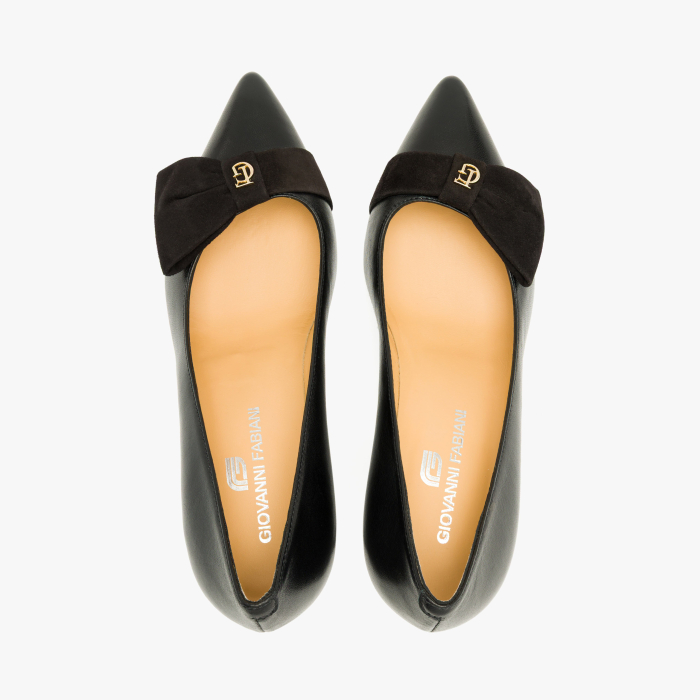 Pantofi Damă Eleganți din Piele Neagra, Fundă din Piele Întoarsă și Siglă Aurie, Giovanni Fabiani 25381 [3]