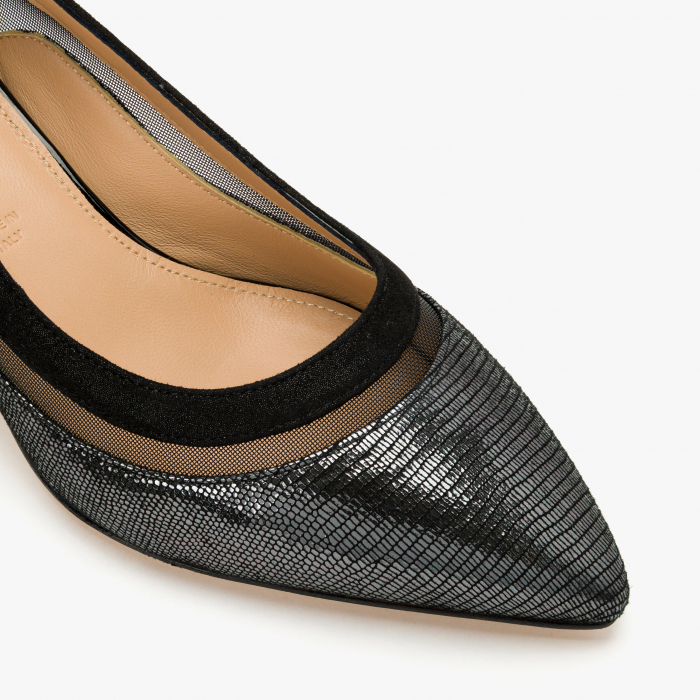 Pantofi Dama Eleganți Gri cu Toc Subțire și Detalii din Nabuc/Plasă, Accademia 3701/2024 [4]