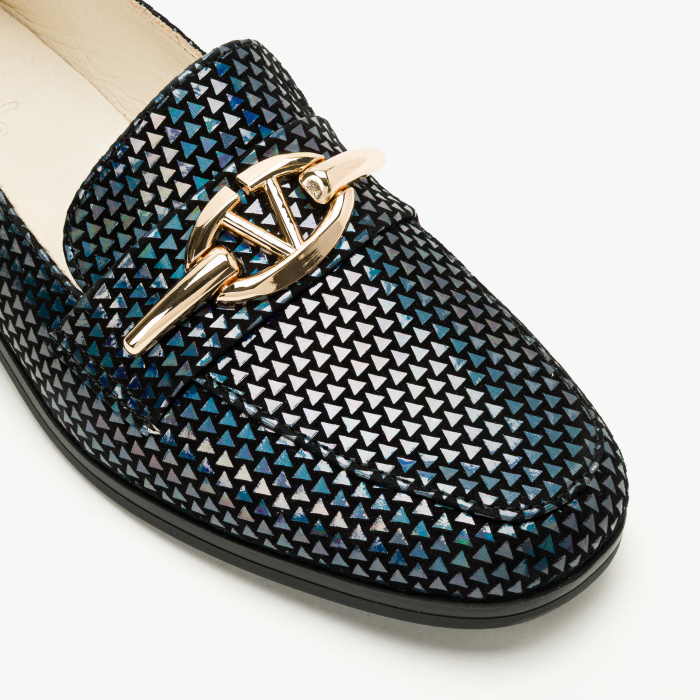 Pantofi Dama Casual Tip Mocasini, Piele Naturala Nabuc Multicolor, Imprimeu Geometric Irizat, Accesoriu Auriu si Toc Comod 2 cm, LAB Milano by Renzoni 08172007 [4]