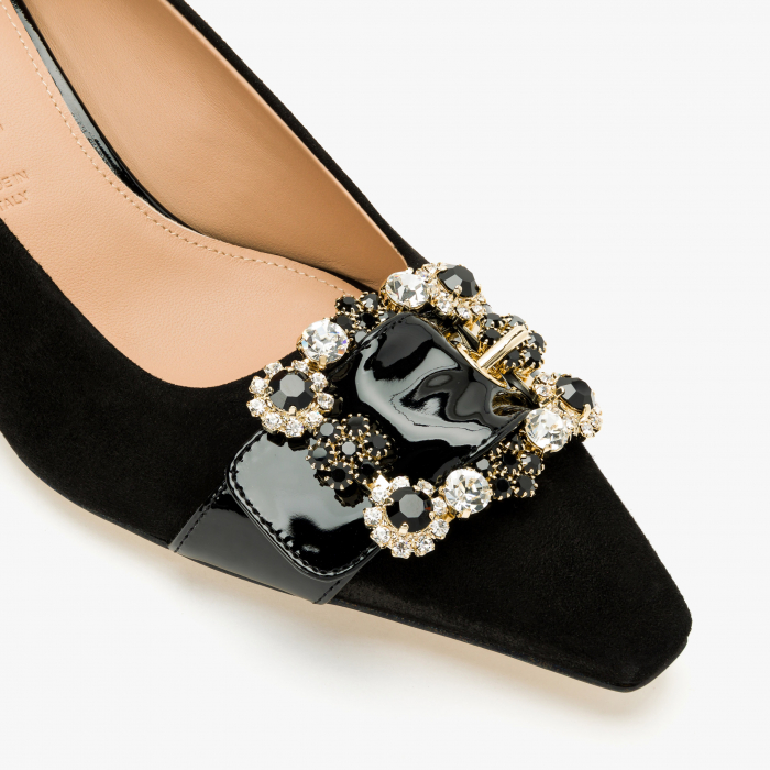 Pantofi Dama Eleganți Negri, Toc Comod 5 cm, Piele Întoarsă, Accademia 3703/2024 [4]