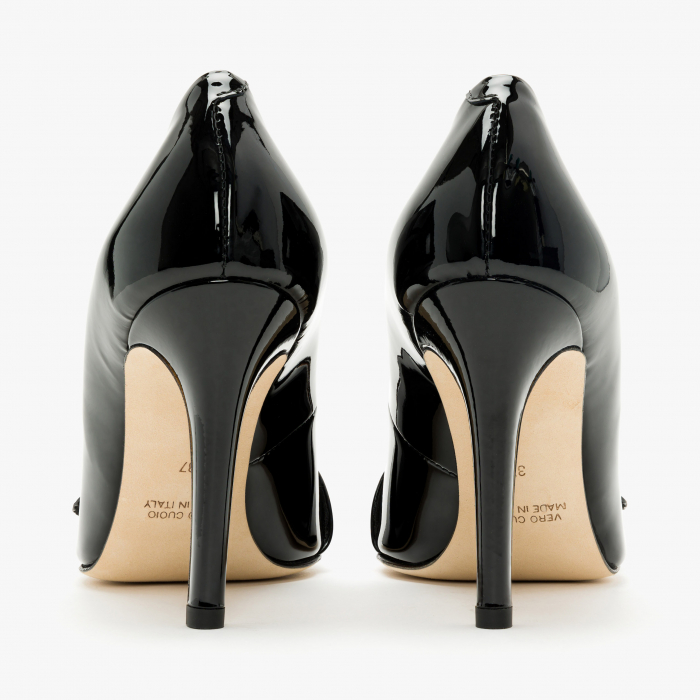 Pantofi Dama Eleganti, Negru Lac, Piele Naturala, Toc Subțire 10 cm, Accesoriu Cristale Swarovski, Accademia 3679 [5]