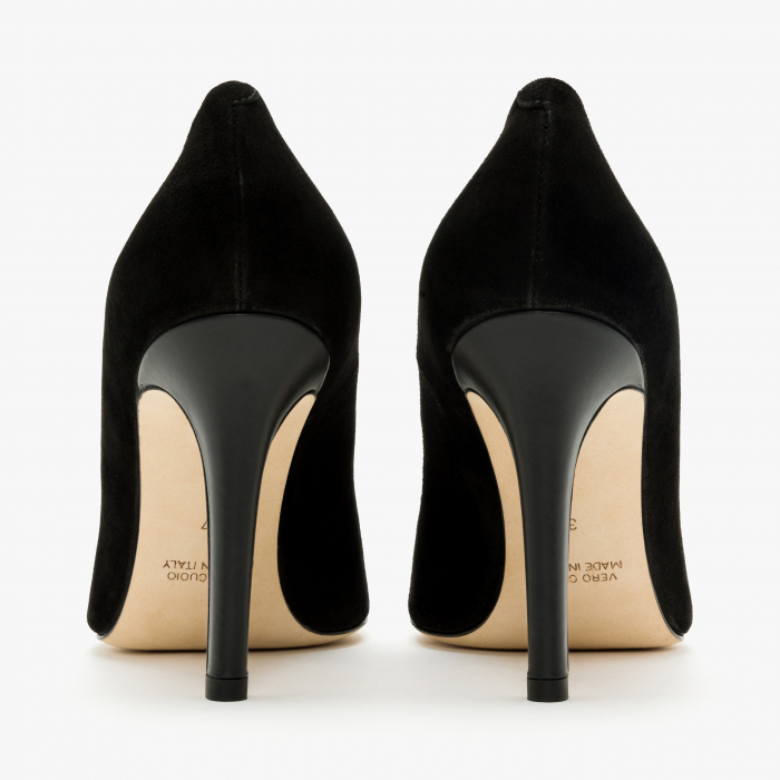 Pantofi Dama Eleganți, Negru, Piele Întoarsă, Accesoriu Tip Lanț cu Cristale Swarovski, Toc Subțire 10 cm, Accademia 3652 [5]