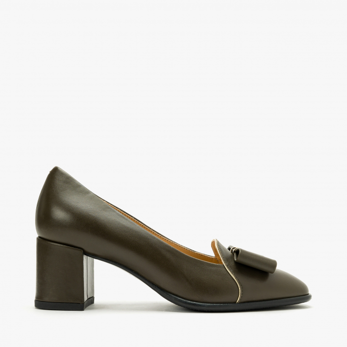 Pantofi Dama Eleganti, Oliv, Toc Gros 6 cm, Piele Naturala, Accesoriu Logo, Giovanni Fabiani 24411 [2]