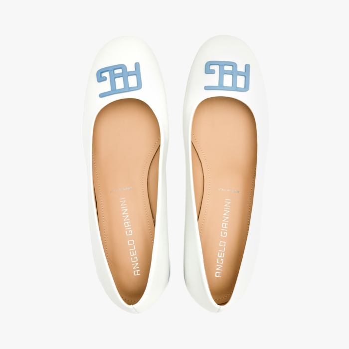 Pantofi Dama Eleganti, Piele Naturala Alba, Logo Decorativ Bleu si Toc Comod 4 cm, Angelo Giannini 3023 [3]