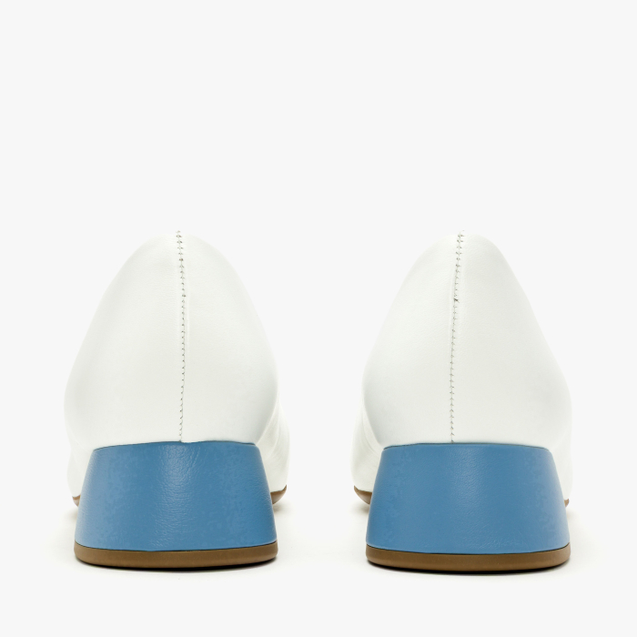 Pantofi Dama Eleganti, Piele Naturala Alba, Logo Decorativ Bleu si Toc Comod 4 cm, Angelo Giannini 3023 [5]