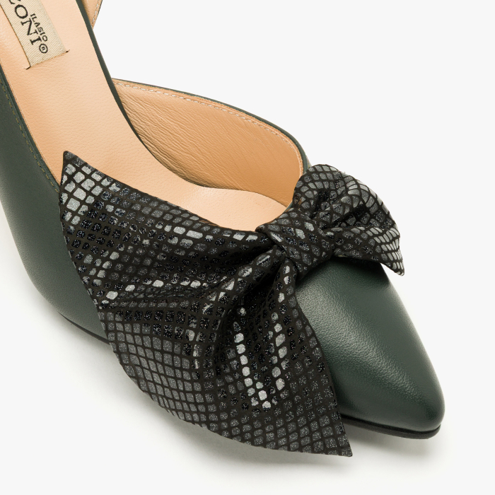 Pantofi Dama Eleganti, Piele Naturala Gri, Funda Supradimensionata Negru-Argintiu, Decupaje Laterale si Toc Geometric 9 cm, Renzoni 9106 [4]