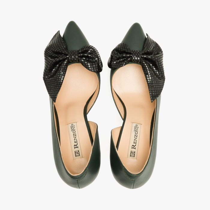 Pantofi Dama Eleganti, Piele Naturala Gri, Funda Supradimensionata Negru-Argintiu, Decupaje Laterale si Toc Geometric 9 cm, Renzoni 9106 [3]