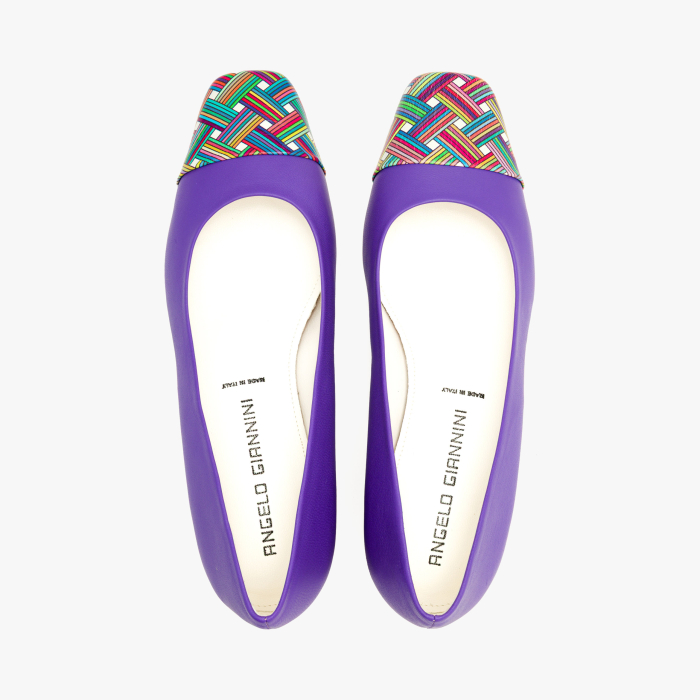 Pantofi Dama Eleganti, Piele Naturala Mov, Varf Multicolor si Toc Bloc 4 cm, Angelo Giannini 2326 [3]