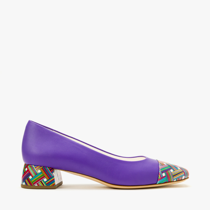 Pantofi Dama Eleganti, Piele Naturala Mov, Varf Multicolor si Toc Bloc 4 cm, Angelo Giannini 2326 [2]