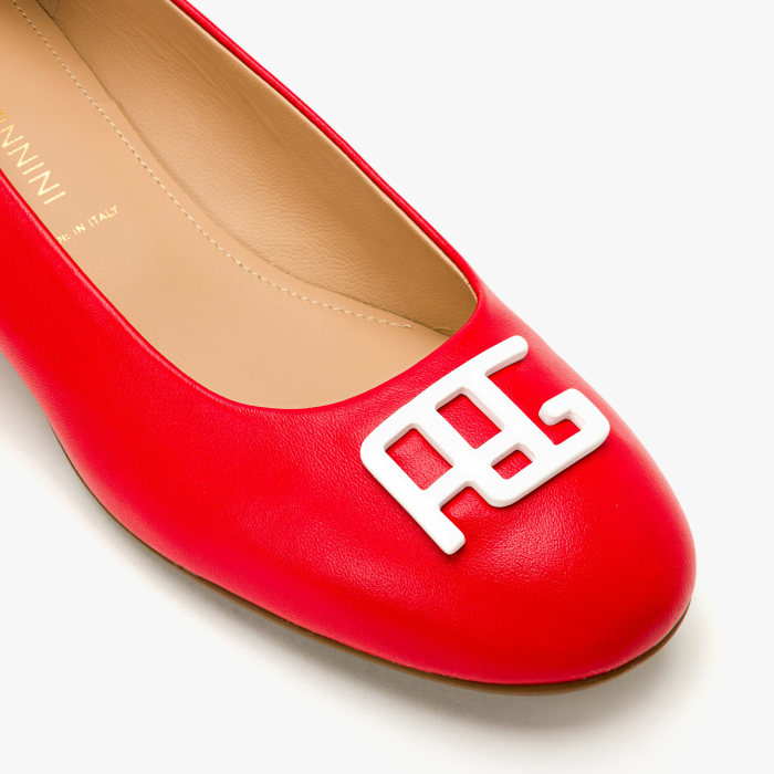 Pantofi Dama Eleganti, Piele Naturala Rosie, Varf Rotund, Aplicatie Frontala, Linie Decolteu Clasica, Angelo Giannini 3023 [4]