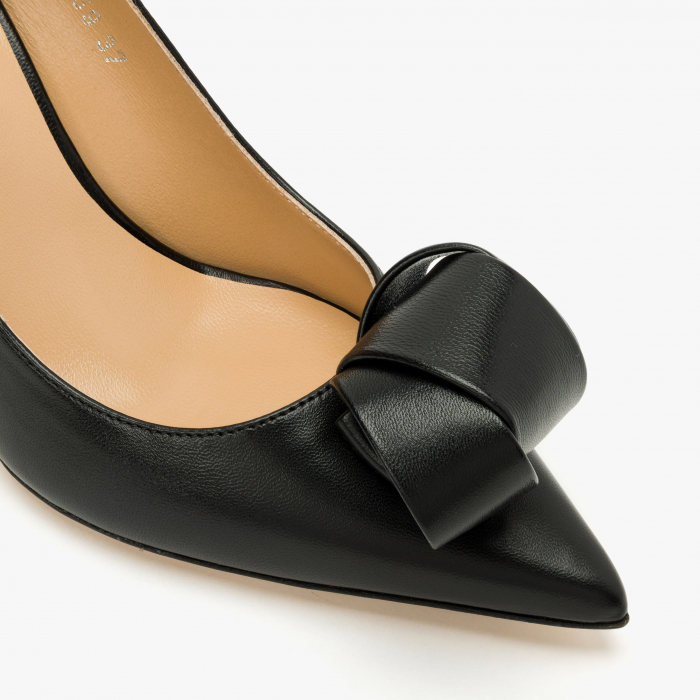 Pantofi Damă Eleganți, Piele Neagră, Accesoriu din Piele, Toc Subțire 8 cm, Vârf Ascuțit, Giorgio Fabiani 241059 [4]