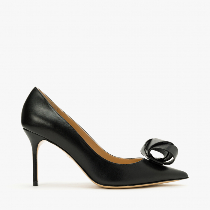 Pantofi Damă Eleganți, Piele Neagră, Accesoriu din Piele, Toc Subțire 8 cm, Vârf Ascuțit, Giorgio Fabiani 241059 [2]