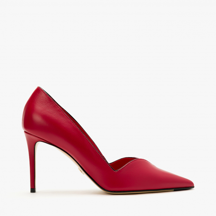 Pantofi Damă Eleganți, Culoare Roșie, Bordură din Lac Negru, Toc Subțire 9 cm, Vârf Ascuțit, Giorgio Fabiani 232062 [2]