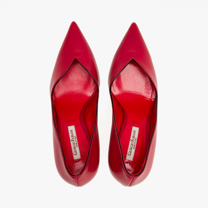 Pantofi Damă Eleganți, Culoare Roșie, Bordură din Lac Negru, Toc Subțire 9 cm, Vârf Ascuțit, Giorgio Fabiani 232062 [3]