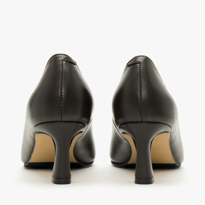 Pantofi Dama Eleganti, Piele Naturala Maro, Accesoriu Metalic Auriu, Varf Ascutit si Toc Evazat 5 cm, Renzoni 9012 [5]