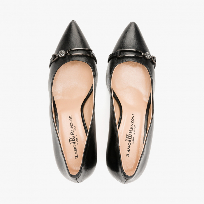 Pantofi Dama Eleganti din Piele de Culoare Neagra, Accesoriu cu Cristale, Potrivit pentru Toate Sezoanele, Renzoni 6346 [3]