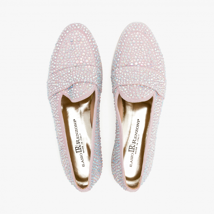 Pantofi Dama Casual, Piele Intoarsa, Culori Bleu si Roz, Acoperiti de Cristale Swarovski, Toc Comod, Renzoni 5126 [3]