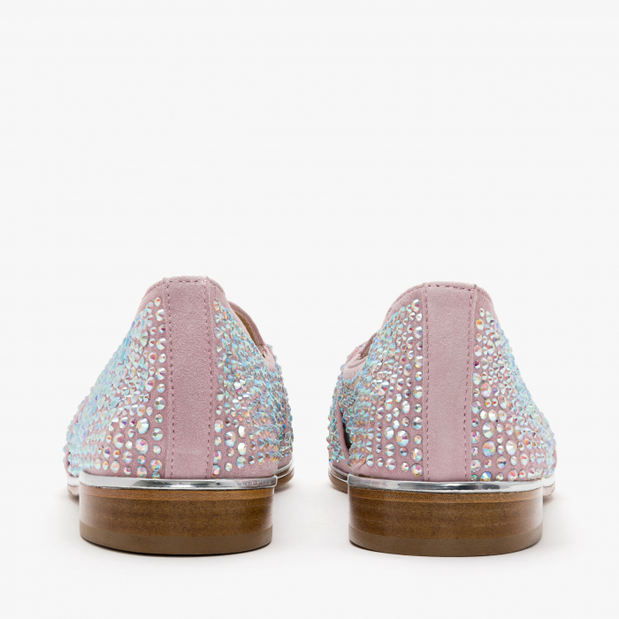 Pantofi Dama Casual, Piele Intoarsa, Culori Bleu si Roz, Acoperiti de Cristale Swarovski, Toc Comod, Renzoni 5126 [5]
