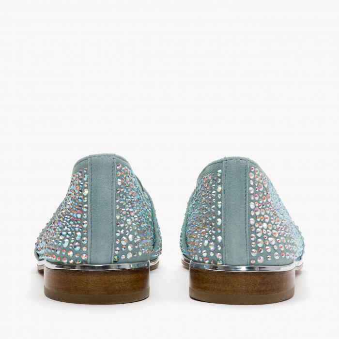 Pantofi Dama Casual, Piele Intoarsa, Culori Bleu si Roz, Acoperiti de Cristale Swarovski, Toc Comod, Renzoni 5126 [5]