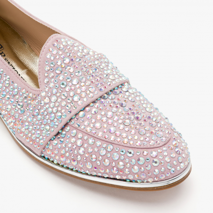 Pantofi Dama Casual, Piele Intoarsa, Culori Bleu si Roz, Acoperiti de Cristale Swarovski, Toc Comod, Renzoni 5126 [4]
