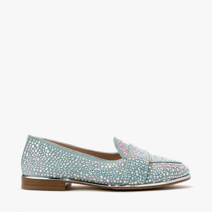 Pantofi Dama Casual, Piele Intoarsa, Culori Bleu si Roz, Acoperiti de Cristale Swarovski, Toc Comod, Renzoni 5126 [2]